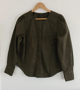 Banana Republic grünes langärmliges kragenloses Damenhemd mit Knopfleiste Größe Small - Bild 1 von 7