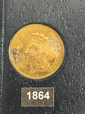 1864 $3 Gold Piece - RARE! - Image 1 of 2