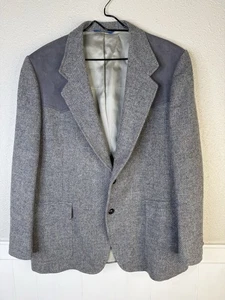 VTG Pendleton Blazer Men's 44 Wool Blue Gray USA 70s Western Yoke Elbow Patch - Picture 1 of 15