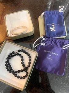 3 Judith Ripka Sterling CZ Pendant Bracelets 6.25-7.5" Black Onyx Necklace - Picture 1 of 5