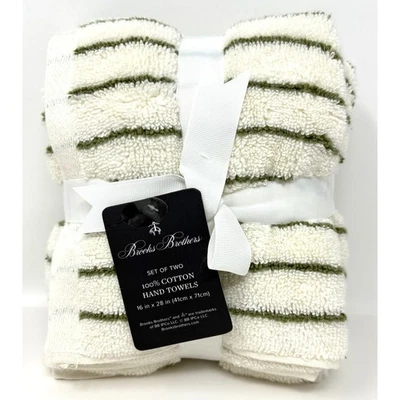 Juego de toallas de mano Brooks Brothers verde crema a rayas de algodón 2 medidas 16x28" Foto 1 de 4