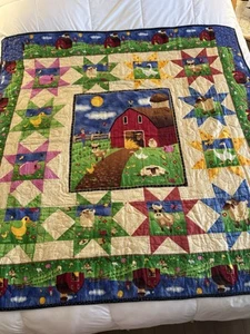 Handmade Quilt 54X55 Patchwork Farm Country Decor BARNYARD FRIENDS All COTTON - Picture 1 of 14