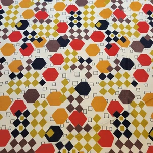Vintage Geometric Fabric 93"x44" Multi-Color Squares Hexagons Retro Orange Gold - Picture 1 of 7