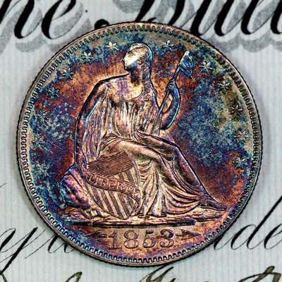 * 1853-P ARROWS * NEAR+ GEM BU MS SEATED LIBERTY HALF-DOLLAR * FROM COLLECTION - Image 1 of 3