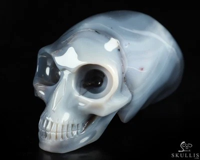 5,9-дюймовый серый и белый агат ручной резьбы кристалл удлиненный череп инопланетянина майя - Изображение 1 из 4