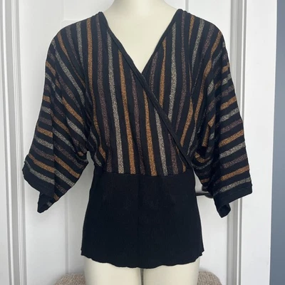 Lane Bryant Women Faux Wrap Sweater Top Kimono Sleeve Size 14/16 Black Metallic - Image 1 of 4