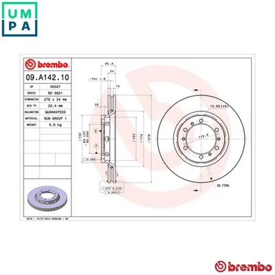 2x BRAKE DISC 09.A142.10 FOR MITSUBISHI DELICA/Van EXPRESS L400/Bus 2.5L 4cyl - Image 1 of 4