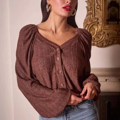 Project Social T Piece of My Heart Textured Button Front Cardigan Brown M - Image 1 of 4