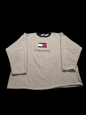 Moletom masculino vintage Tommy Hilfiger soletrar bandeira gola redonda GG - Imagem 1 de 4