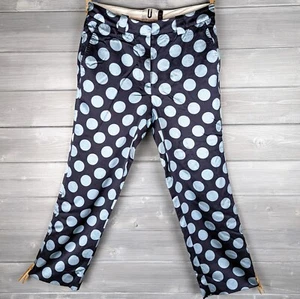 Unique UK 8 Blue Trousers Cropped 100% Silk Polkadot W28" L24.5" Pockets Zip. - Picture 1 of 8