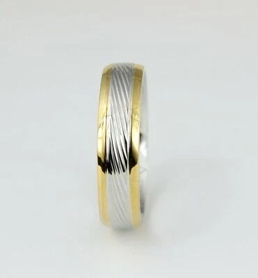Moda Hombres Oro Plata Línea Banda Titanio Acero Inoxidable Anillo de Compromiso 8-12 Foto 1 de 4