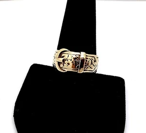 VINTAGE 1963 LONDON SLADE HAMILTON 9K GOLD 8MM FLORAL ENGRAVED BUCKLE RING,9.5 - Picture 1 of 12