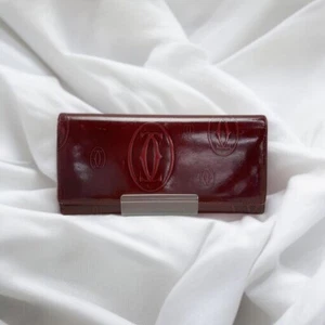 Cartier Happy Birthday Women's Bi-fold Long Wallet Purse Patent Leather Red Auth - Picture 1 of 8