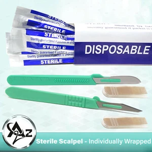 20 DISPOSABLE STERILE SURGICAL SCALPELS BLADES #11 & 22 WITH PLASTIC HANDLE  - Picture 1 of 11