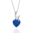 14K White Gold Cubic Zirconia And Heart Shape Birthstone Pendant w/ 18" Chain