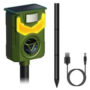 Solar Animal Repeller Ultrasonic Deer Repellent with Motion Sensor Flame Light - Picture 1 of 3