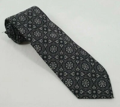 Gravata Target-Target preta e cinza padrão geométrico vitoriano 100% seda pescoço - Imagem 1 de 4