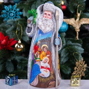 Babbo Natale in legno intagliato a mano, presepe dipinto a mano decorazione casa natale - Foto 1 di 16