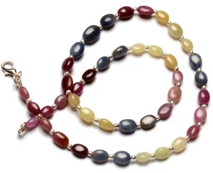 Collar de 17" de cuentas de pepita lisas de 7 a 10 mm con piedras preciosas de zafiro multicolor natural - Imagen 1 de 5