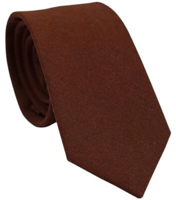 BELLUNO Men's Skinny Ties, Cotton Linen Blend 2.5 inch Solid 87 Chocolate Brown - Image 1 of 3