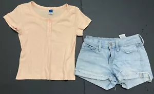 Girl's Old Navy Size 8 - Peach Ribbed Top w/Jean Shorts EUC - Picture 1 of 7