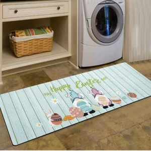 Happy Easter Eggs Gnome Bunnies Kitchen Runner Rug 20x59 Bunny Holding Eggs - Picture 1 of 12