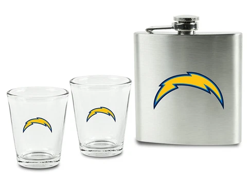 NFL Football Los Angeles Chargers Hip Flask And 2 Glasses Shot Glasses Cover