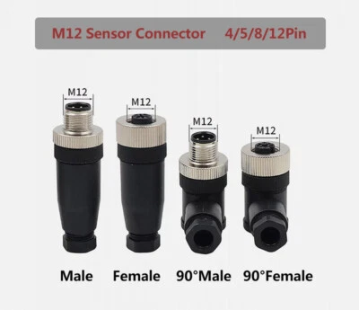 M12 Connector 4/5/8/12 Pin Male/Female Straight/Right Angle Plug PG7 Sensor IP67 - Image 1 of 4