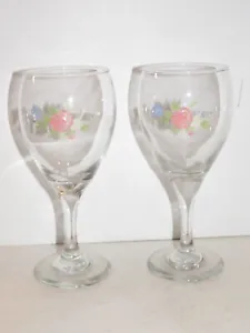 Pfaltzgraff, Tea Rose, Glassware, Wine Goblet, set of 2, Blue Pink Flower, Nice - Picture 1 of 2