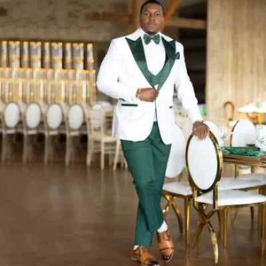 Green Wedding Suits for Men Peaked Lapel Groom Wear Costume Homme Suit 3 Pcs - Picture 1 of 15