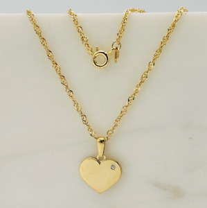 9ct Real Yellow Gold CZ Heart Pendant Necklace 18 inch