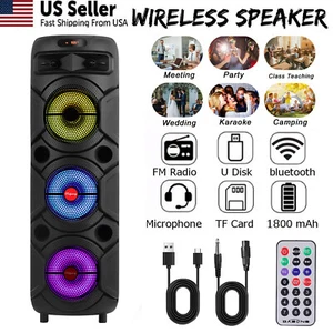 Wiederaufladbarer Bluetooth Lautsprecher 3 * 8 Zoll Tieftöner Tragbar FM Party Lautsprecher + Mikrofon - Bild 1 von 16