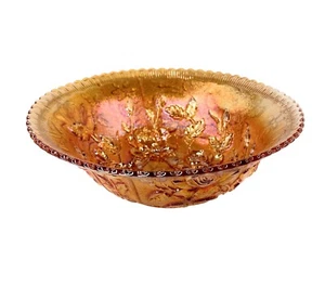 Tazón de vidrio de carnaval Imperial Ámbar/Caléndula base transparente rosa de 10 pulgadas - Imagen 1 de 17