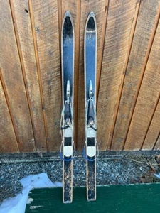VINTAGE 47" Wooden OLD Snow Skis Has Original Black Finish with Bindings - Picture 1 of 4