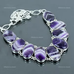 Valentines Sale Natural Chevron Amethyst 925 Silver Boho Chain Necklace Jewelry - Picture 1 of 6