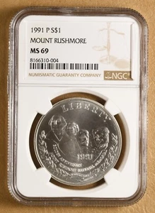 1991 P Mount Rushmore Commemorative Silver Dollar NGC MS69 - Picture 1 of 2