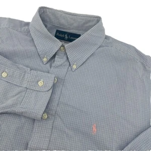 Ralph Lauren Hemd Herren Large Blake blau kariert rosa Pony Langarm Button Down - Bild 1 von 9