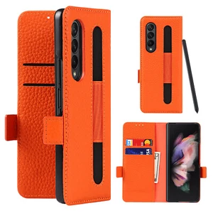 Real Leather Flip Wallet Case with Pen slot for Samsung Galaxy Z Fold 3 4 5 5G - Picture 1 of 24