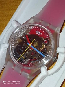 SWATCH GENT CLEARLY RED STRIPED GE292 NUOVO FUNZIONANTE - Imagen 1 de 10
