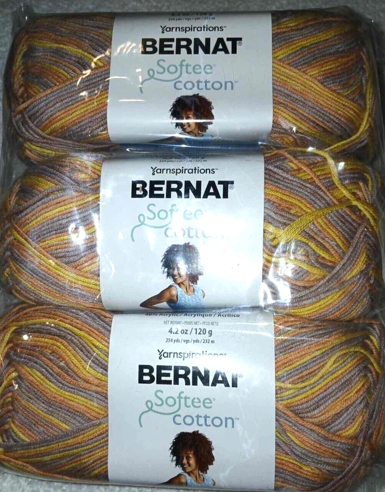 Bernat Softee Cotton Yarn Lot of 3 Skeins Acrylic/Cotton #3 Light GOLDEN HAZE - Image 1 of 1