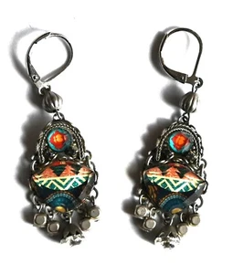 AYALA BAR Glass Drop Dangle Pierced Earrings Silver Pl Brite Multicolor 07 - Picture 1 of 4