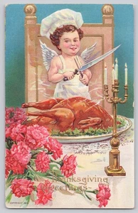 Erntedank Postkarte Engel Schnitzerei Türkei Tischszene - Bild 1 von 3