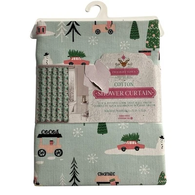 Twilight Town Navidad Tela Cortina de Ducha Vacaciones Verde Claro Exterior Nieve Foto 1 de 4