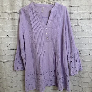 Passport Women’s Long Sleeve Pleated Eyelet Tunic Popover Top Size XL - Picture 1 of 11