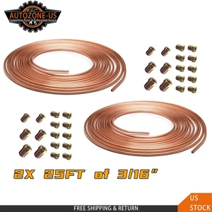 2 x Copper Nickel Brake Line Tubing Kit 3/16 OD 25 FT Coil Roll All Size Fitting - Imagen 1 de 6