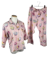 Pijama Nick And Nora Algodón Elegante Cupcakes Capri Volantes Rosa XS Etiqueta Azul - Imagen 1 de 10