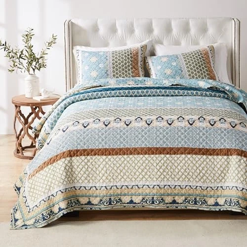 Greenland Home Thalia Quilted Bedding Set One Set 3-Piece Full/Queen Blue