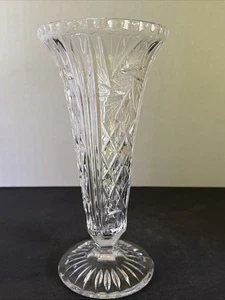 "Florero trompeta vintage cristal de plomo vidrio pesado grabado 9,5"" de alto" - Imagen 1 de 5