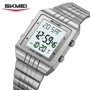 Digital Watch Men Rectangle Stainless Steel Sport Electronic Wristwatch - Picture 1 of 23