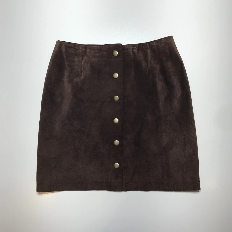 Esprit De Corp. Pencil Skirt Juniors 1/2 Genuine Leather Suede Brown Snap Front - Image 1 of 4